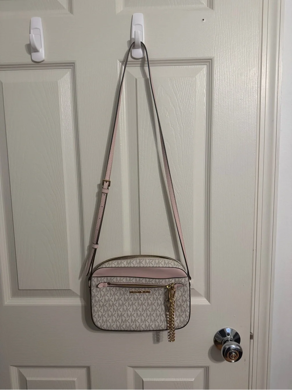 Michael Kors Pale Pink and Ivory MK Logo Crossbody